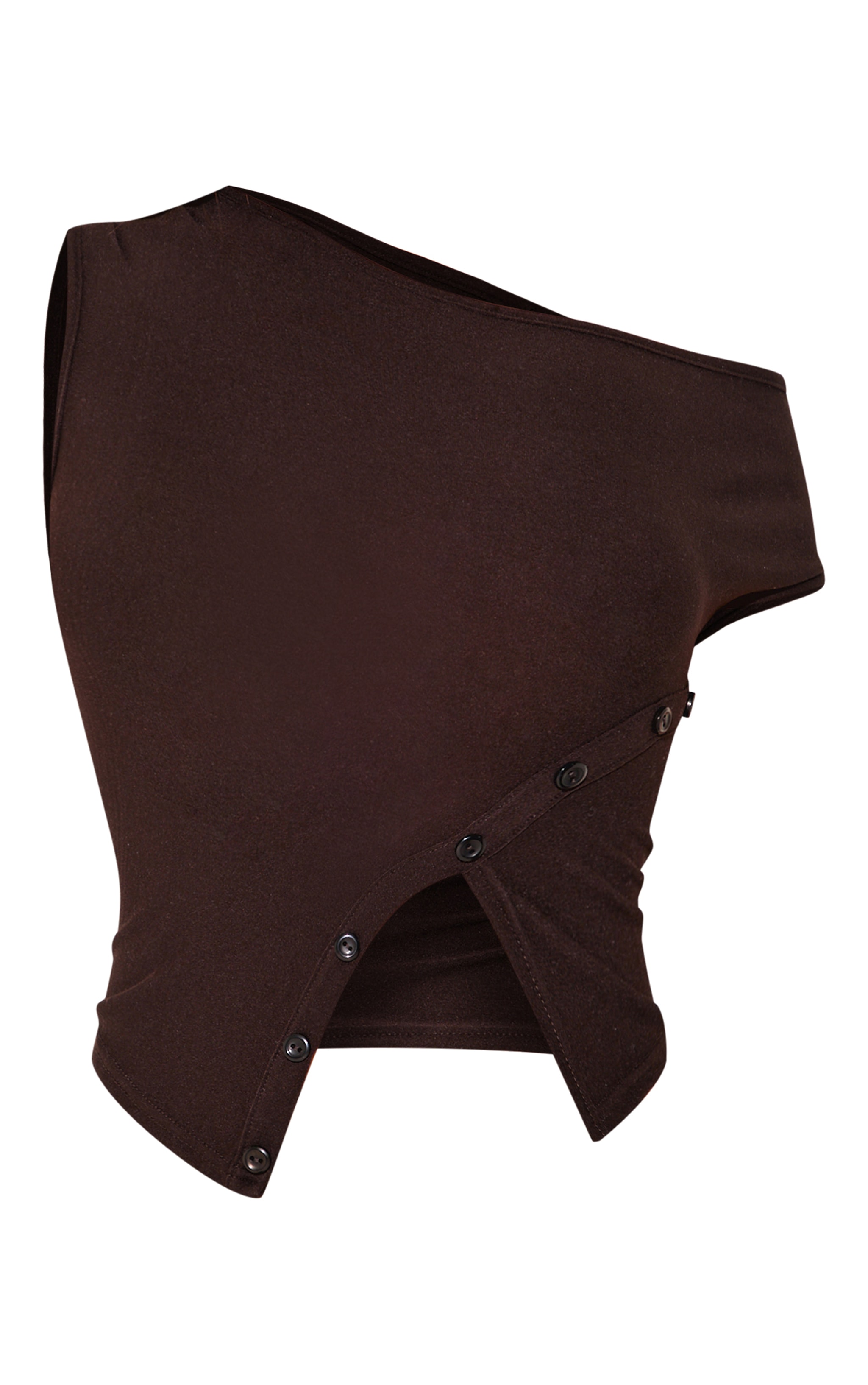 Chocolate Asymmetric Soft Touch Button Detail Long Top image 5