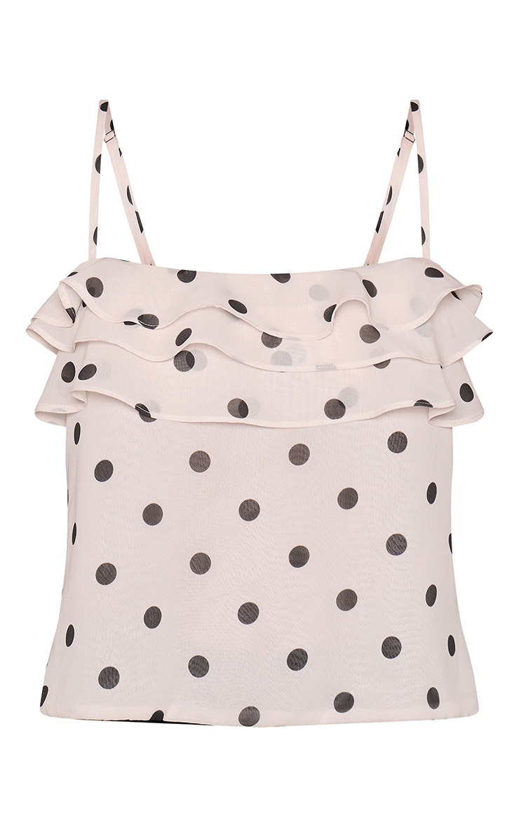 Cream Polka Dot Chiffon Ruffle Cami Top image 5