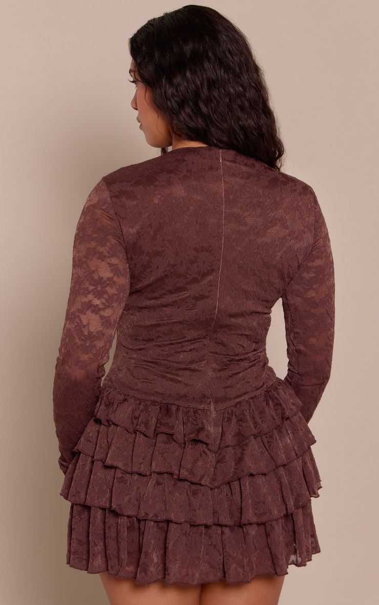 Shape Chocolate Stretch Lace Frill Hem Romper image 2