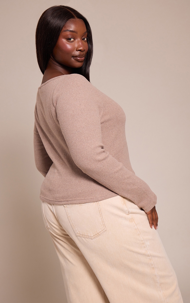 Plus Oatmeal Soft Touch Rib Boat Neck Long Sleeve Top image 2