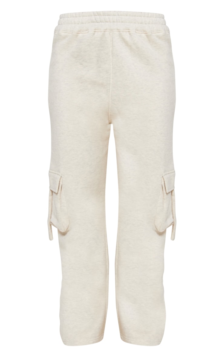  Oatmeal Marl Effect Sweat Pocket Detail Straight Leg Track Pants image 5