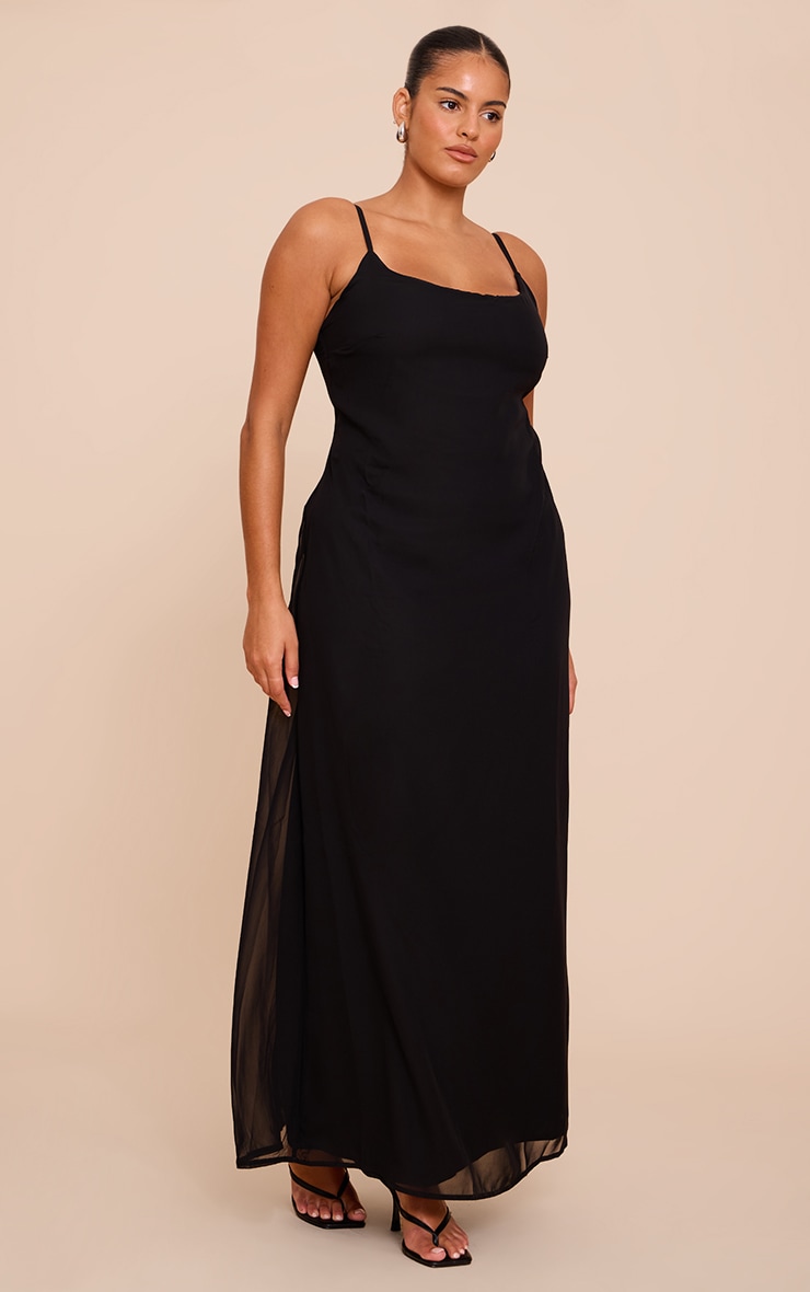 Plus Robe longue en mousseline de soie noire à bretelles fines image 3