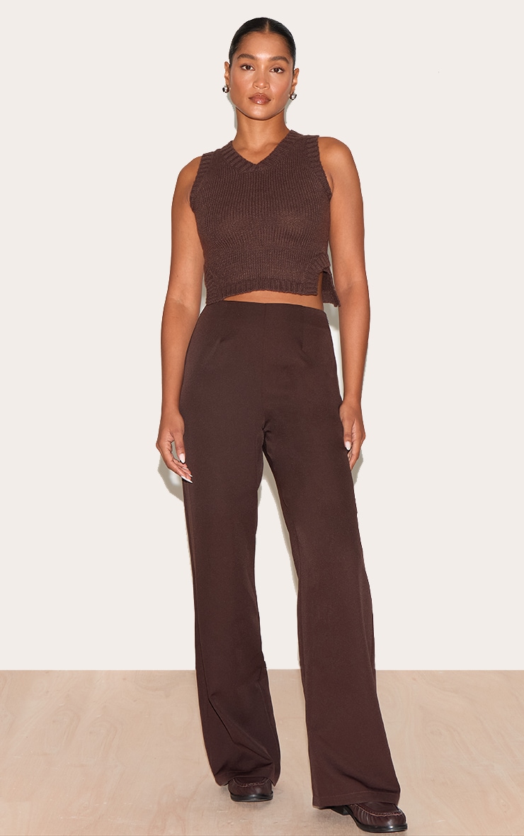 Deep Chocolate Knitted Ribbed Detail Vest image 3