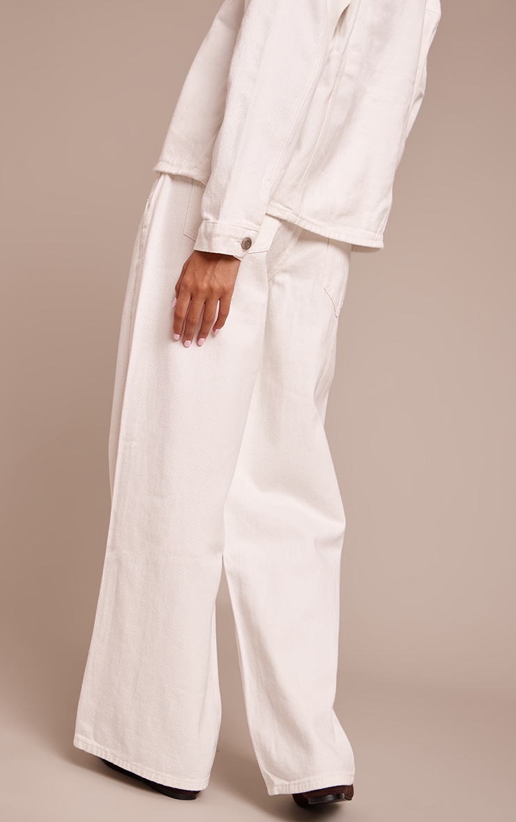 White Mid Rise Slouchy Wide Leg Jeans image 3