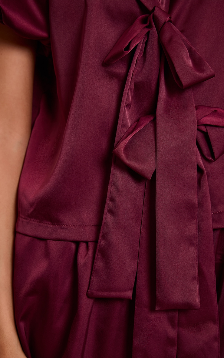 Burgundy Puffball Bow Tie Up Short Pyjamas image 4