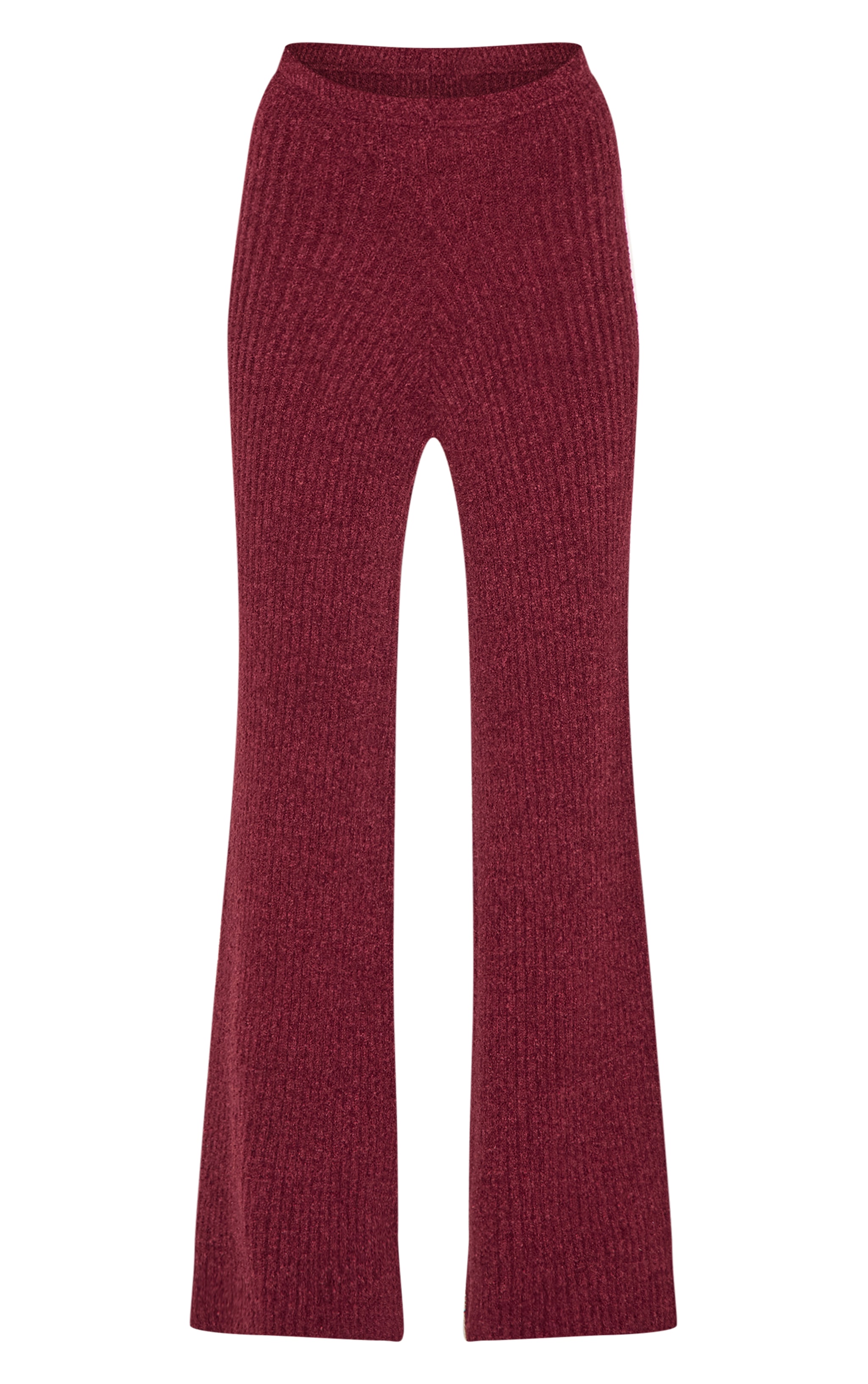 Burgundy Rib Boucle Knit Wide Leg Pants image 5