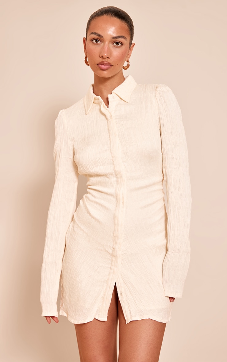 Robe chemise texturée crème à manches flûtes image 1