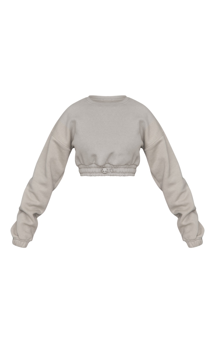 Petite Moss Grey Cropped Elasticated Sweat Top image 5