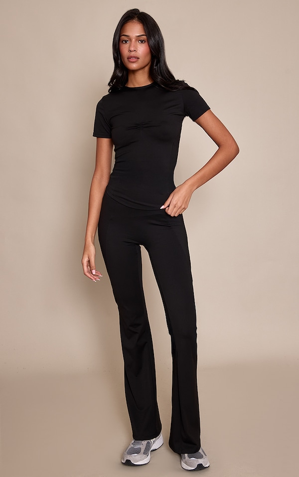 Tall Black Sculpt Rib Panel Yoga Flares