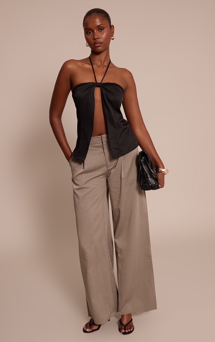 Black Woven Spilt Detail Halterneck Top image 3