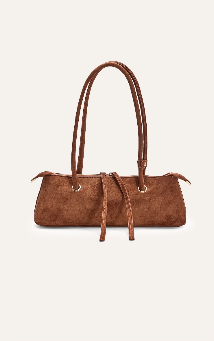Tan Faux Suede Elongated Handle Shoulder Bag image 2