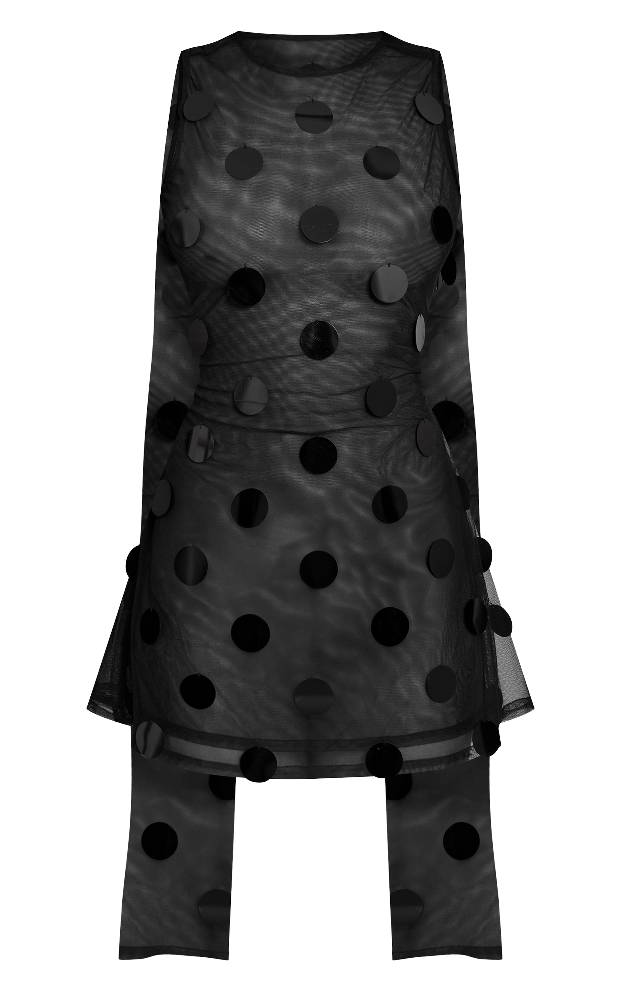 Mini robe deluxe noire transparente à sequins en disques et détail drapé image 5