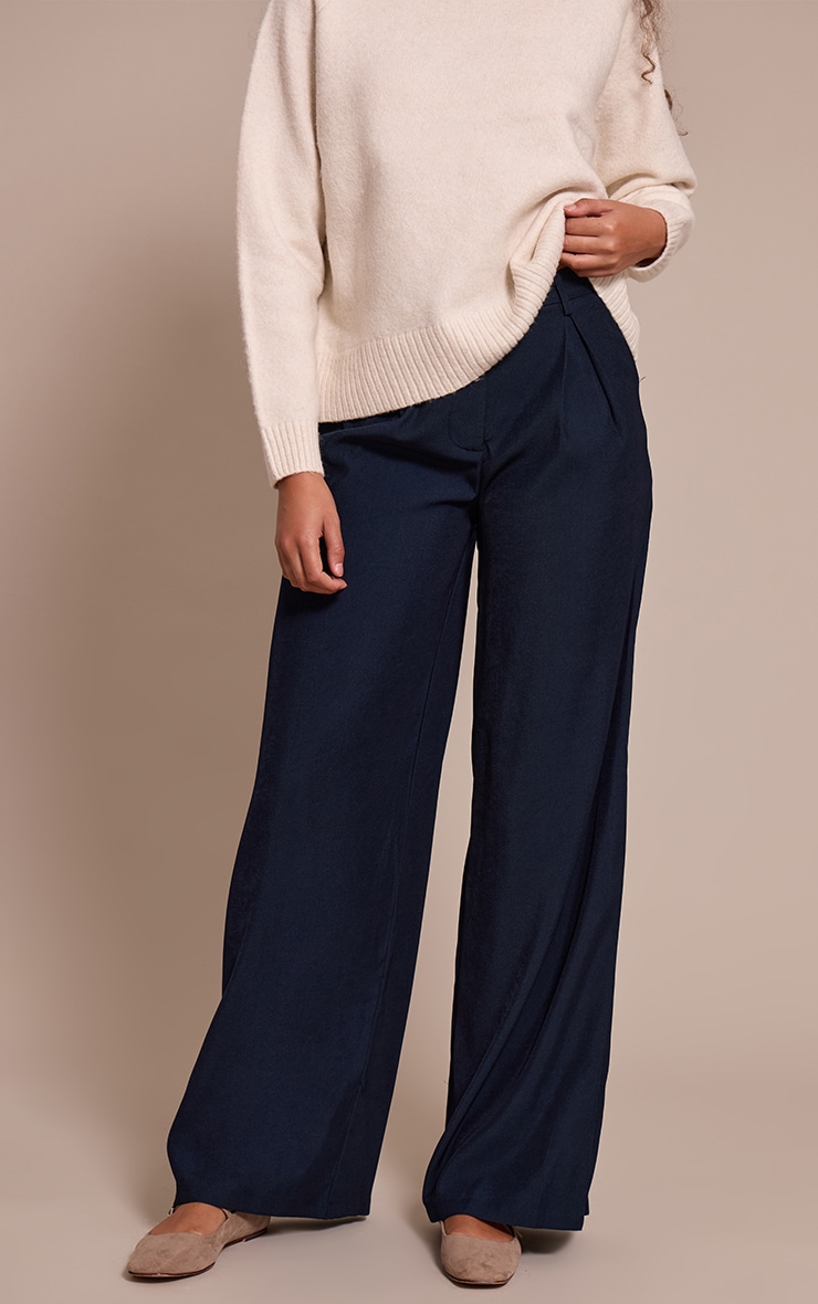 Tall Pantalon large bleu marine à taille haute image 2