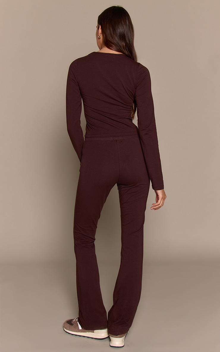 Dark Brown Cotton Seam Detail Mid Rise Skinny Flares image 3