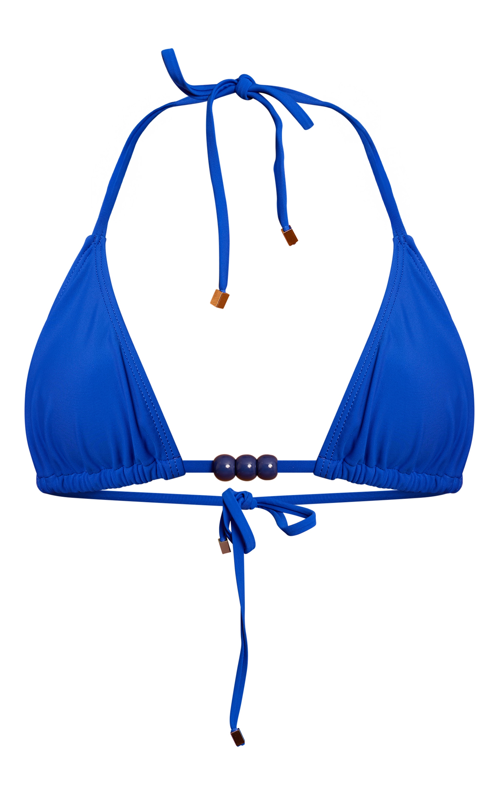 Cobalt Ruched Bead Trim Triangle Bikini Top image 5