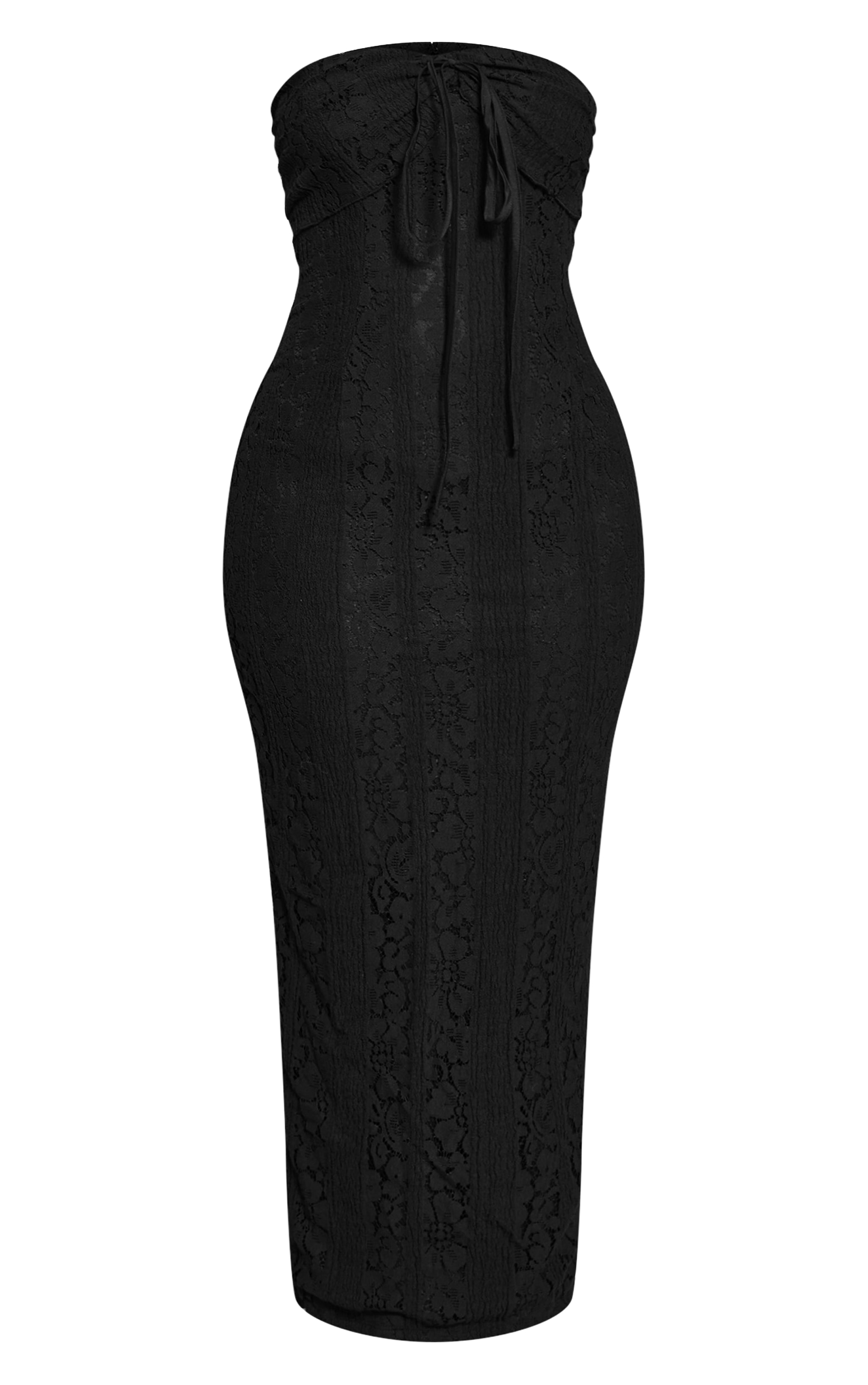 Petite Black Fitted Lace Bandeau Maxi Dress