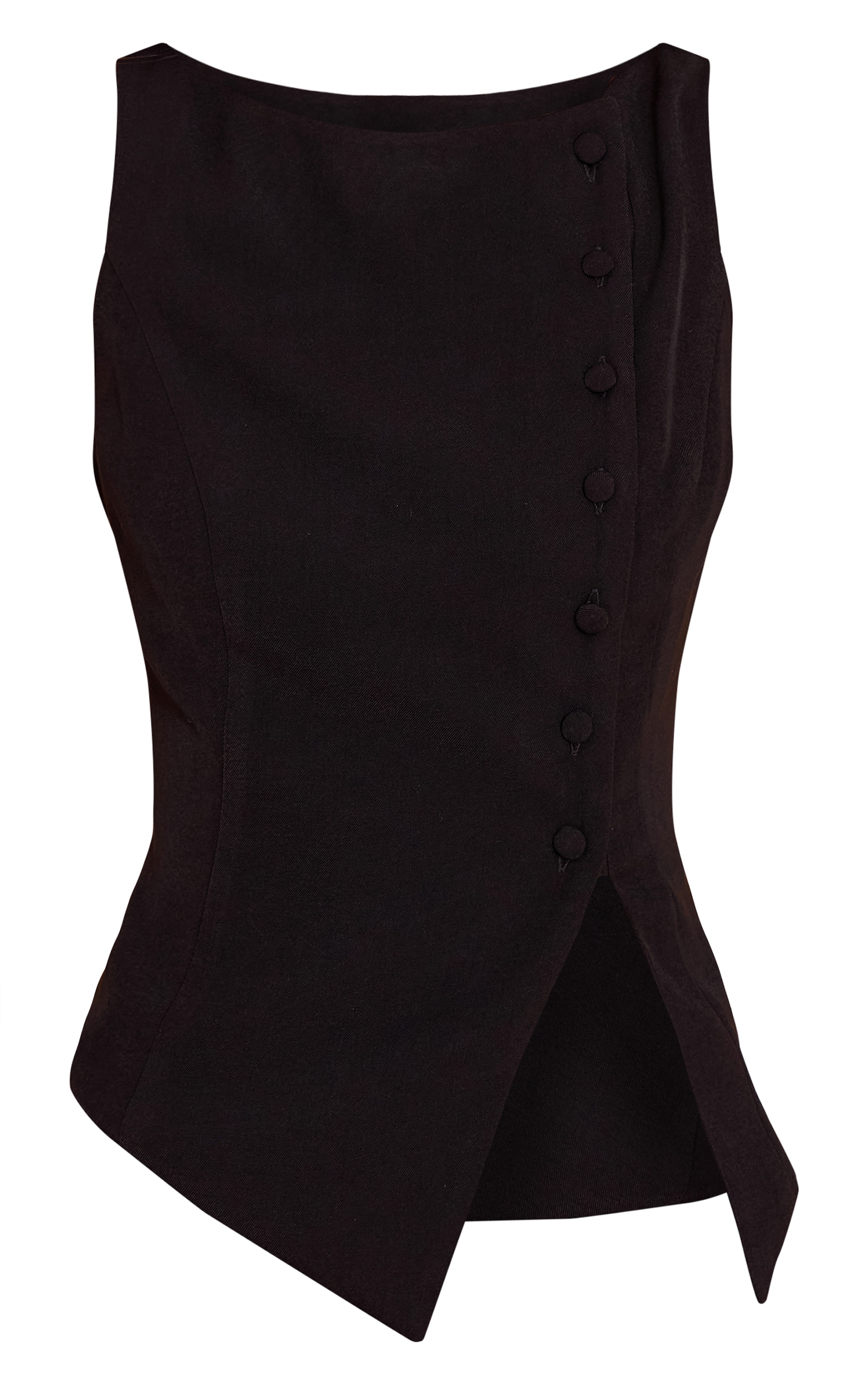Black Woven Asymmetric Button Detail Vest image 5