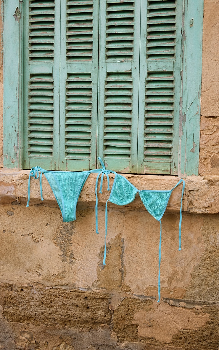 Aqua Blue Crinkle Double Tie Side Bikini Bottoms image 4