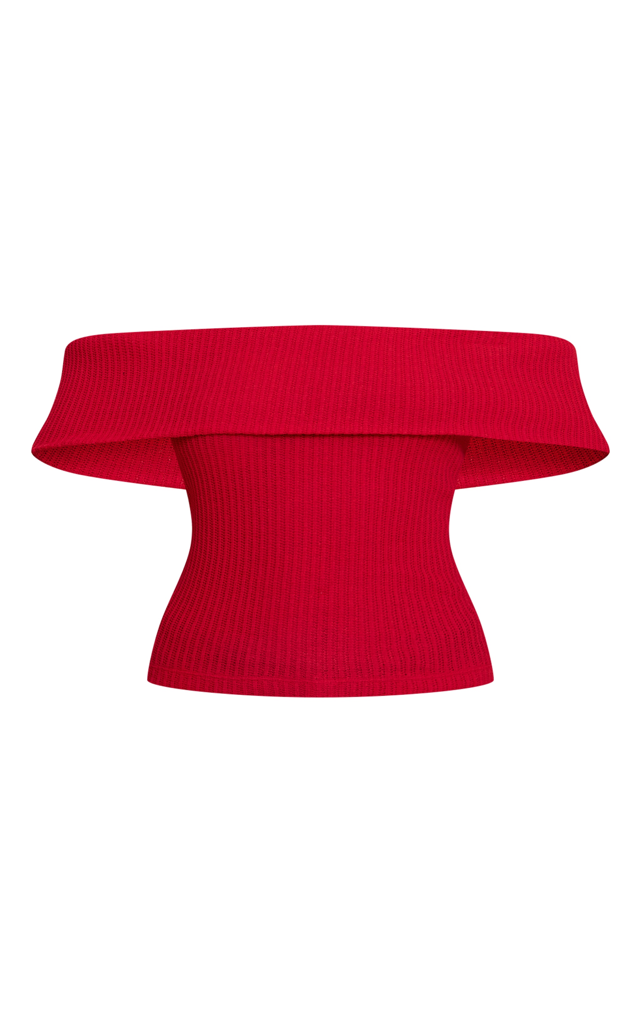 Red Textured Fold Over Detail Bardot Top image 5