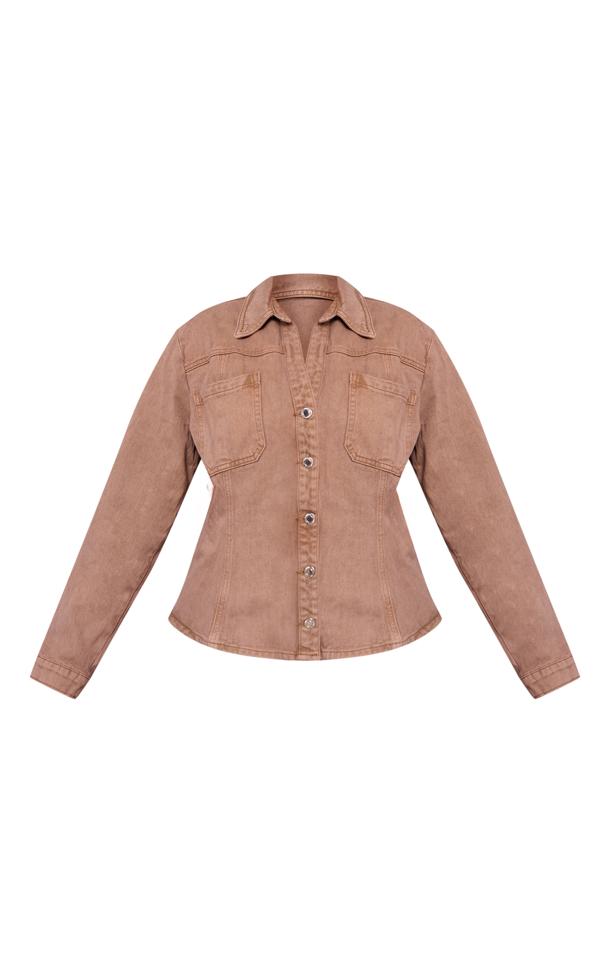 Plus Taupe Fitted Denim Shirt image 5