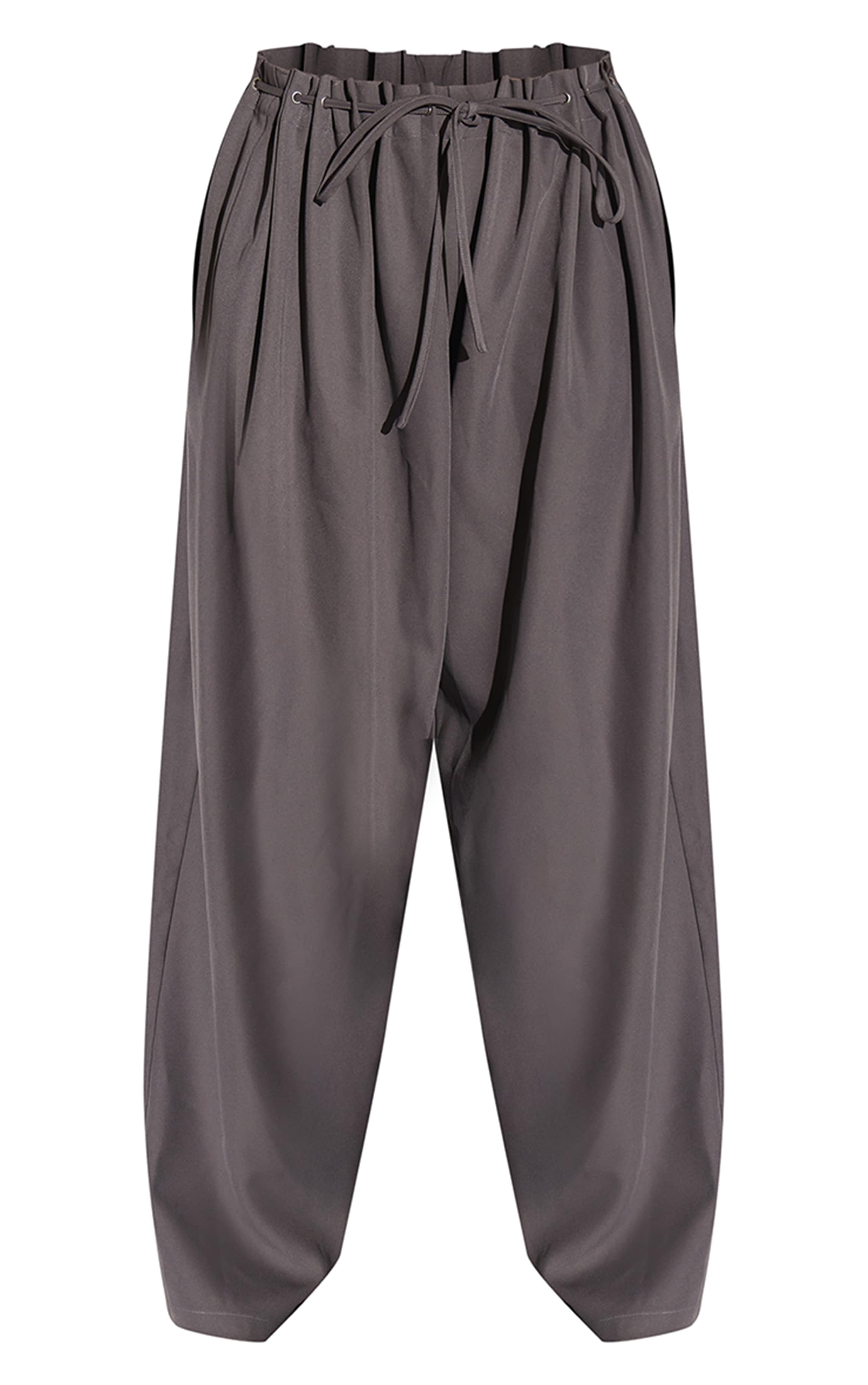 Grey Pleated Eyelet Waistband Wide Leg Pants image 5