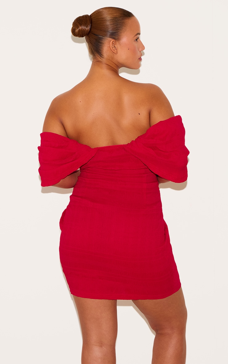 Plus Red Textured V Bar Bodycon Dress image 2