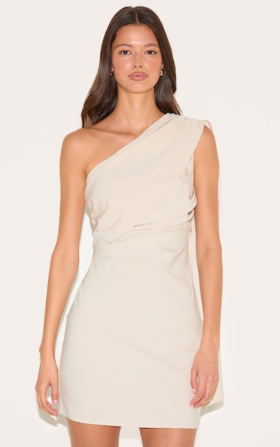 Almond Woven Drape Shoulder Mini Dress