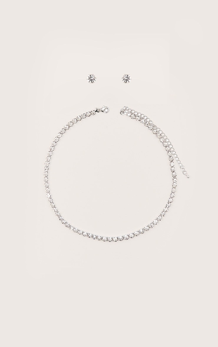 Silver Dainty Stud And Necklace Set image 1
