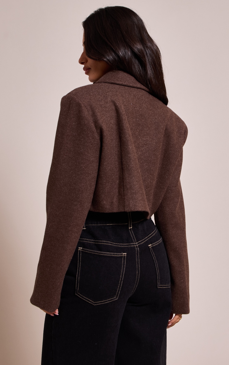 Petite Brown Pocket Detail Cropped Wool Look Blazer image 2