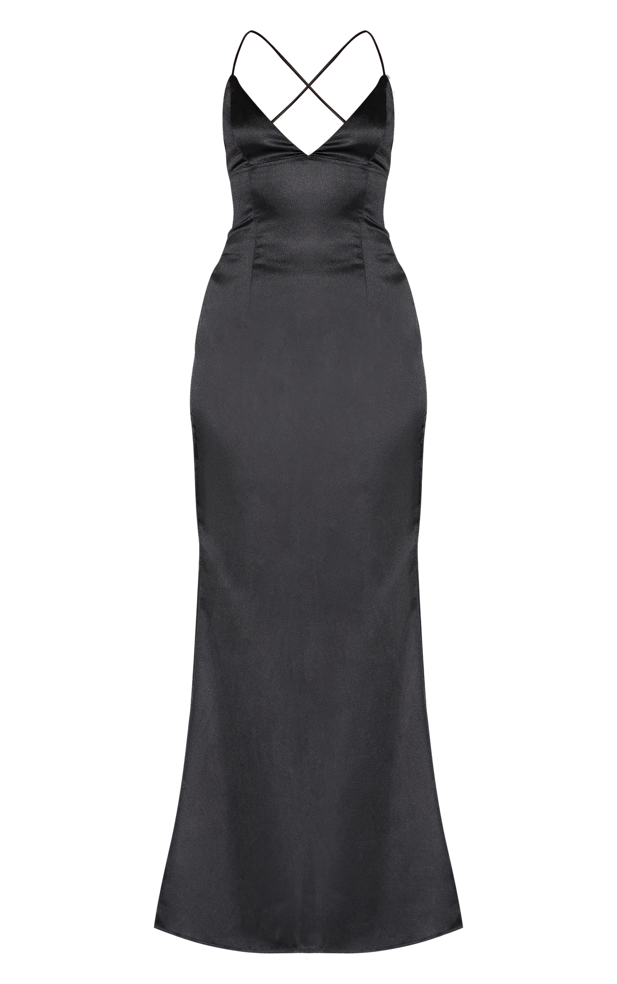 Black Satin Tie Back Maxi Dress image 5