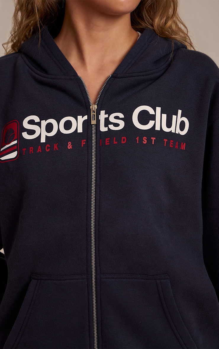 Navy Sports Club Print Zip Up Jacket image 4