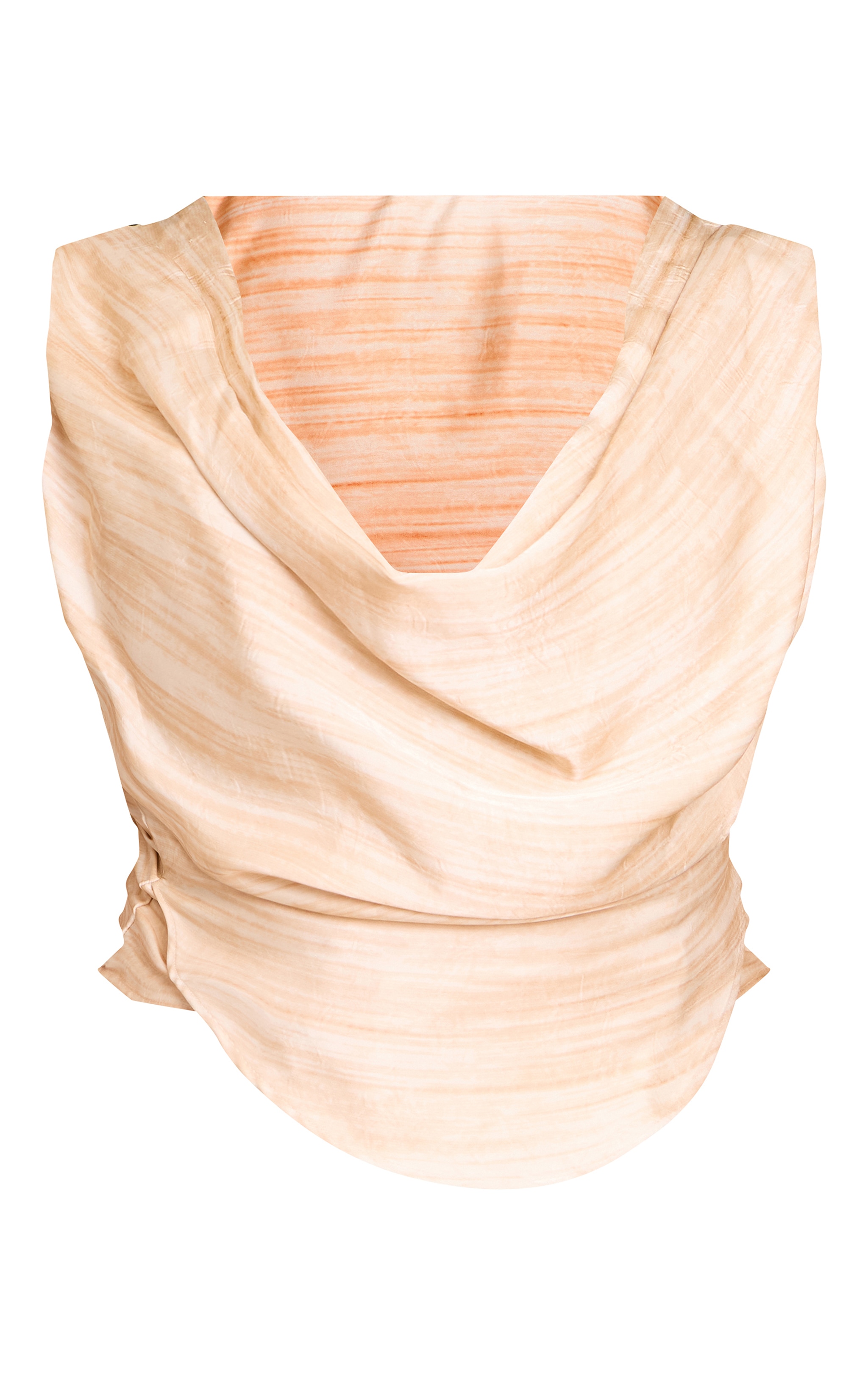 Plus Beige Stripe Matte Satin Trim Drape Detail Cowl Top image 5