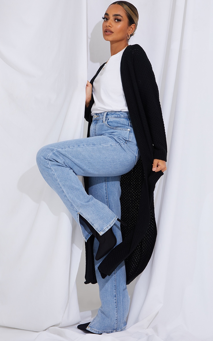 Petite Black Chunky Knit Maxi Cardigan | PrettyLittleThing