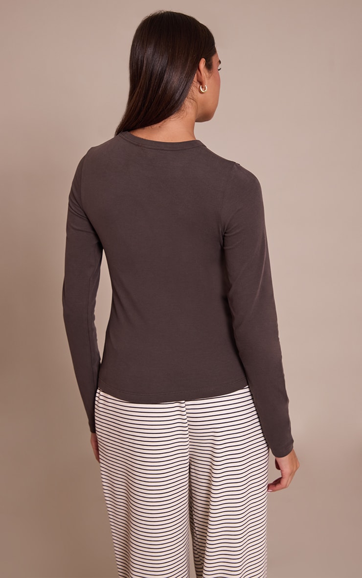 Dark Chocolate Soft Cotton Crew Neck Longline Long Sleeve Top image 2