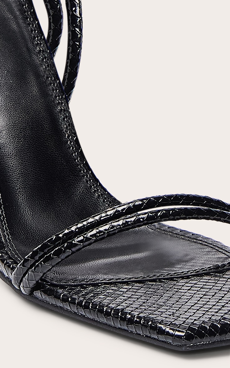 Black Snake Tube Strap Square Toe Slim Block Heeled Sandals image 5