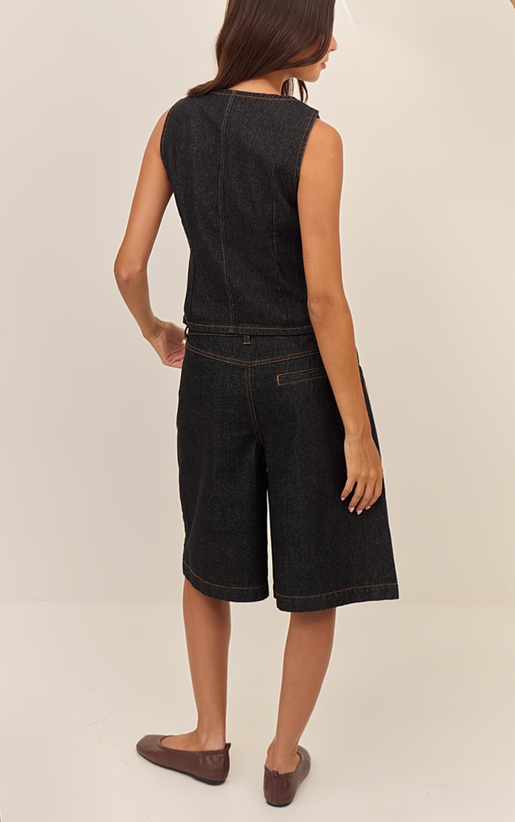 Top en jean indigo foncé délavé sans manches à zip image 2
