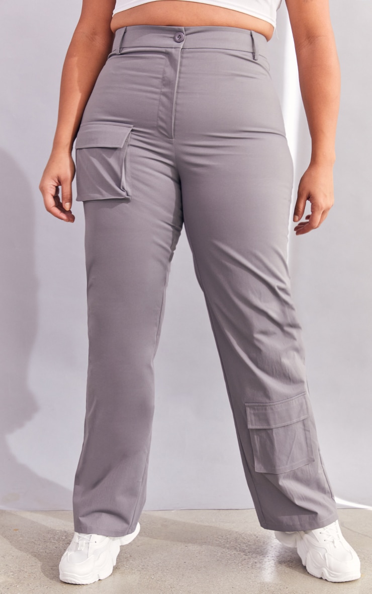 Plus Charcoal Pocket Front Cargo Trousers image 2