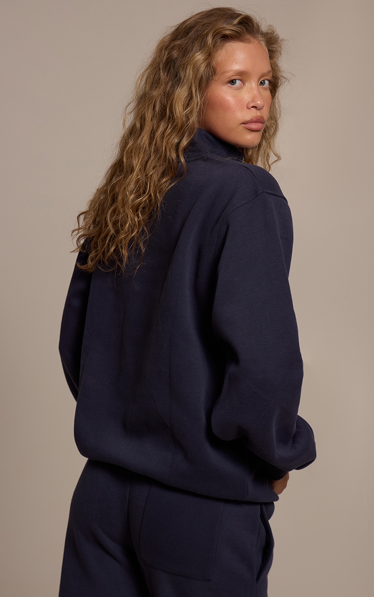 Sweat en coton polaire bleu marine à quart de zip image 2