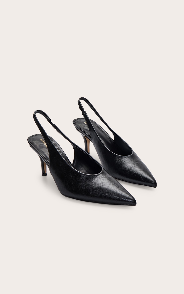 Black PU High Vamp Mid Heel Sling Back Courts image 3
