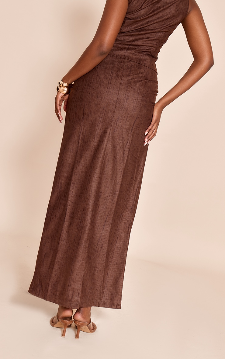 Dark Brown Lightweight Corduroy Knot Detail Maxi Skirt image 3