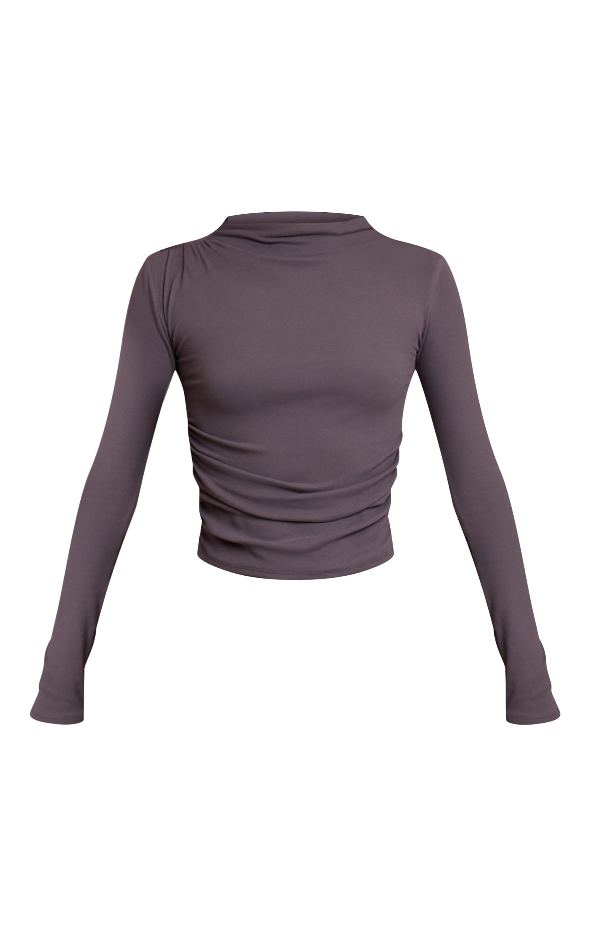 Charcoal Ultra Soft High Neck Ruched Side Long Sleeve Top  image 5