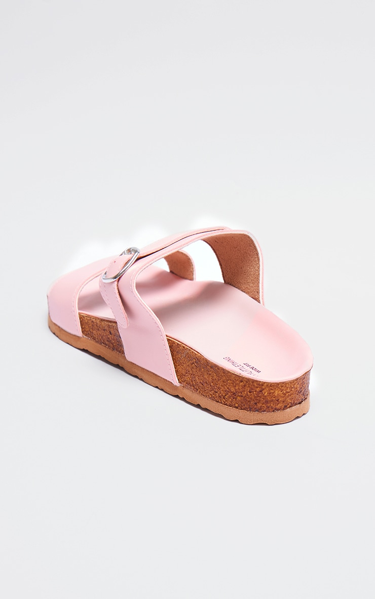 Baby Pink PU Wide Fit Double Strap Flat Sandals - Image 3