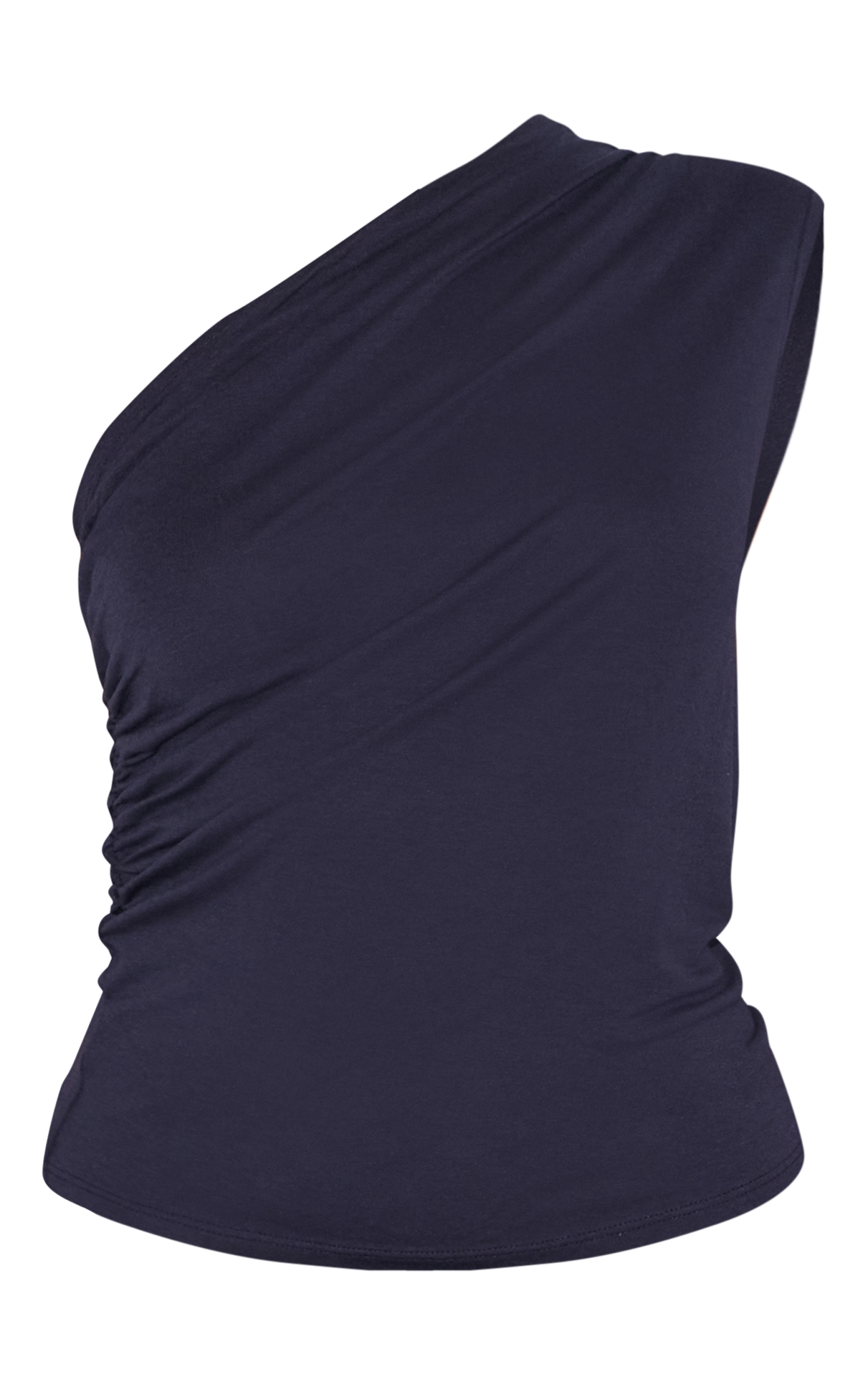 Top long asymétrique en coton doux bleu marine à épaule unique image 5
