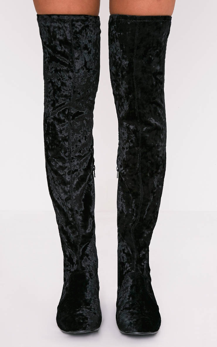 crushed velvet knee high boots