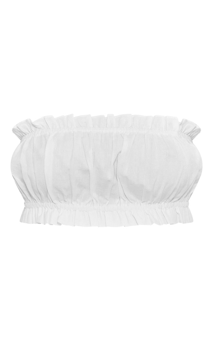 White Linen Look Ruffle Hem Bandeau Crop Top image 1