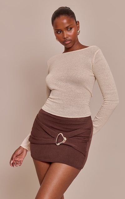 Chocolate Trim Detail Mini Skirt