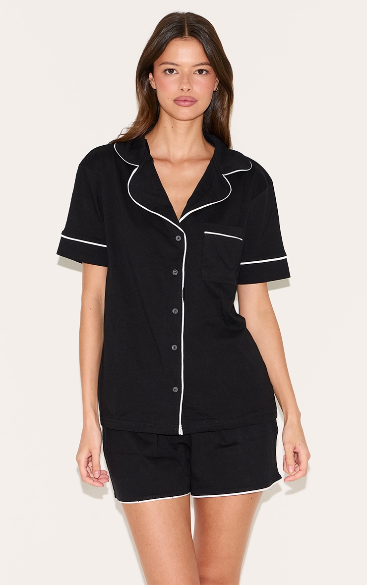 Black Jersey Piping Short Pj Set image 1