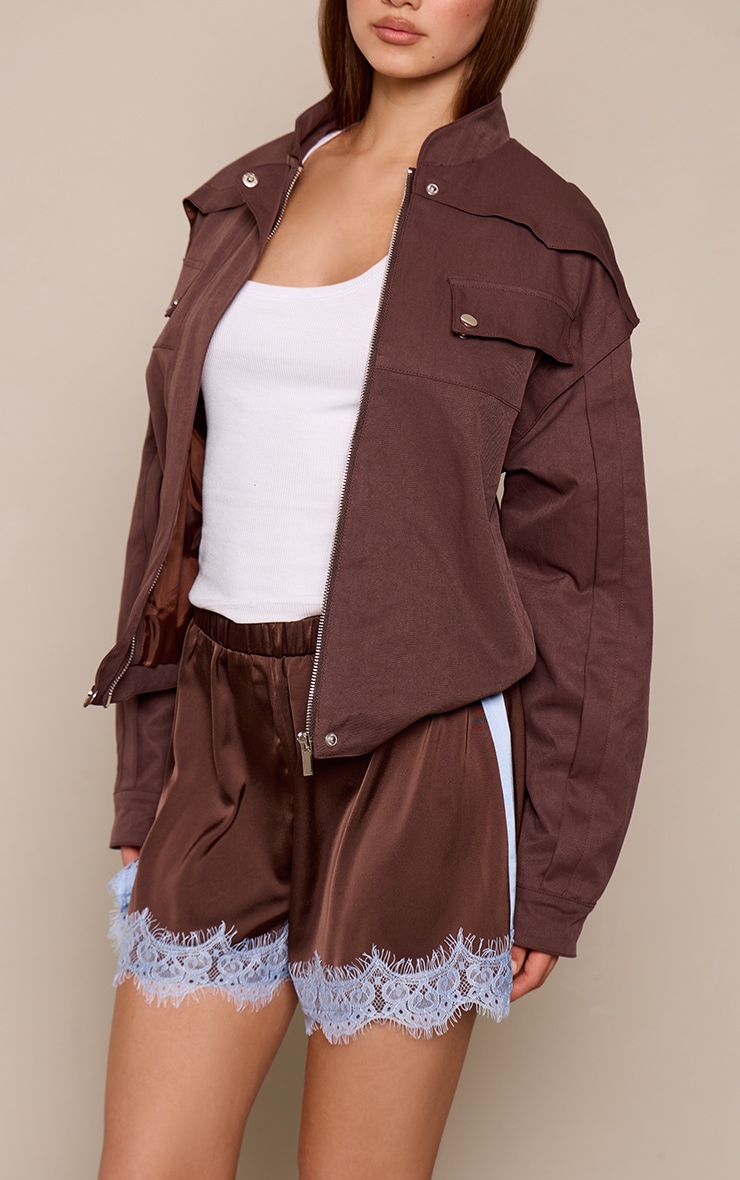 Chocolate Contrast Lace Stripe Waistband Detail Shorts image 2