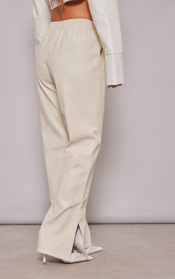 Cream Faux Leather Elasticated Waist Straight Leg Pants