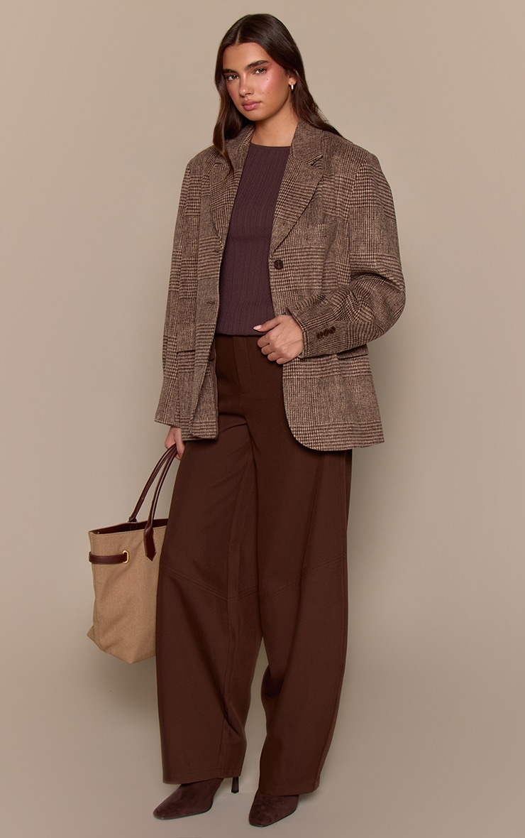 Beige Herringbone Oversized Grandad Blazer  image 3